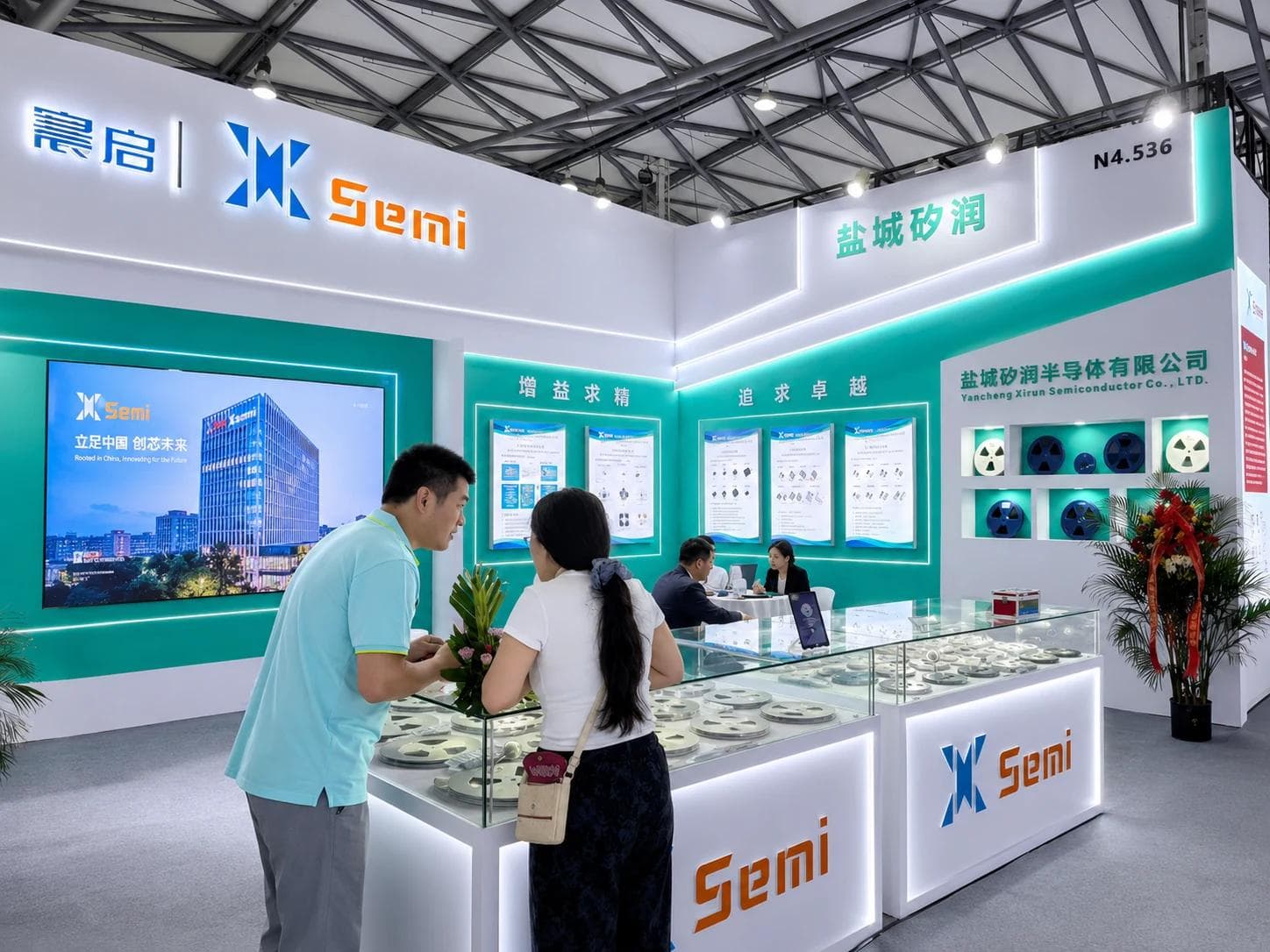 X-Semi team presenting semiconductor products at an industry exhibition