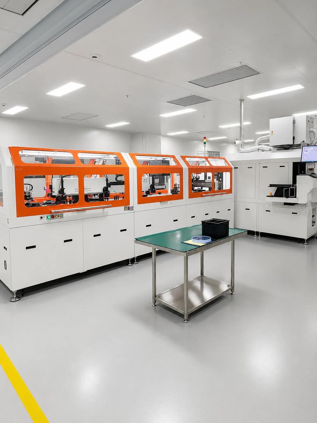 Automated semiconductor production equipment in a clean manufacturing area